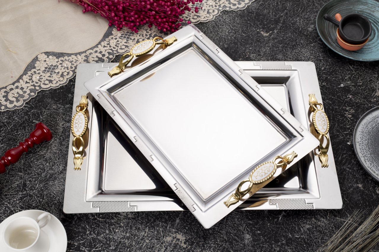 2'li Armoni Sultan Ikramlık Sunumluk Servis Ve Çay Tepsisi