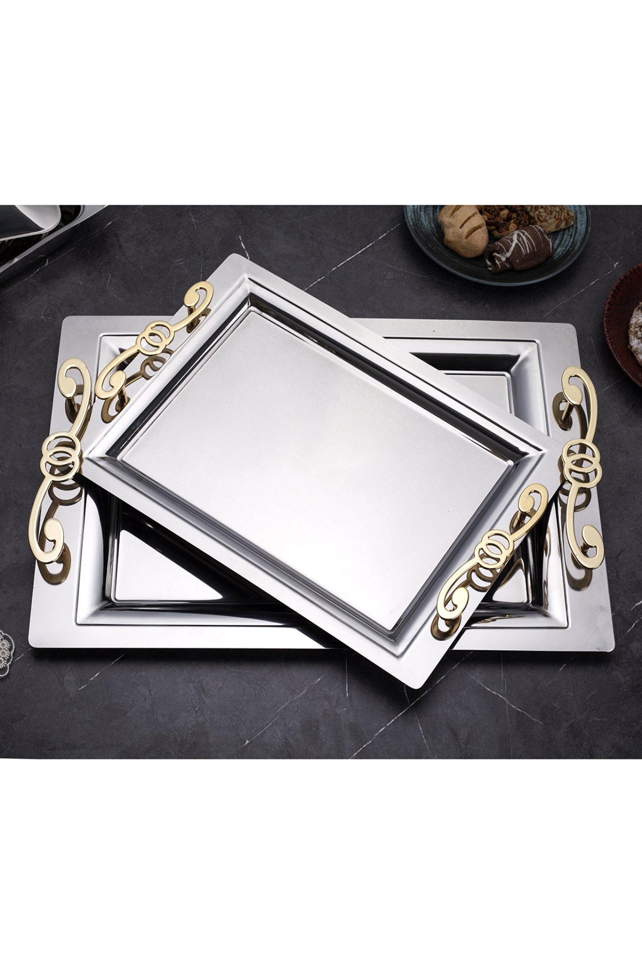 2'li Mercan Şahmeran Ikramlık Sunumluk Servis Ve Çay Tepsisi