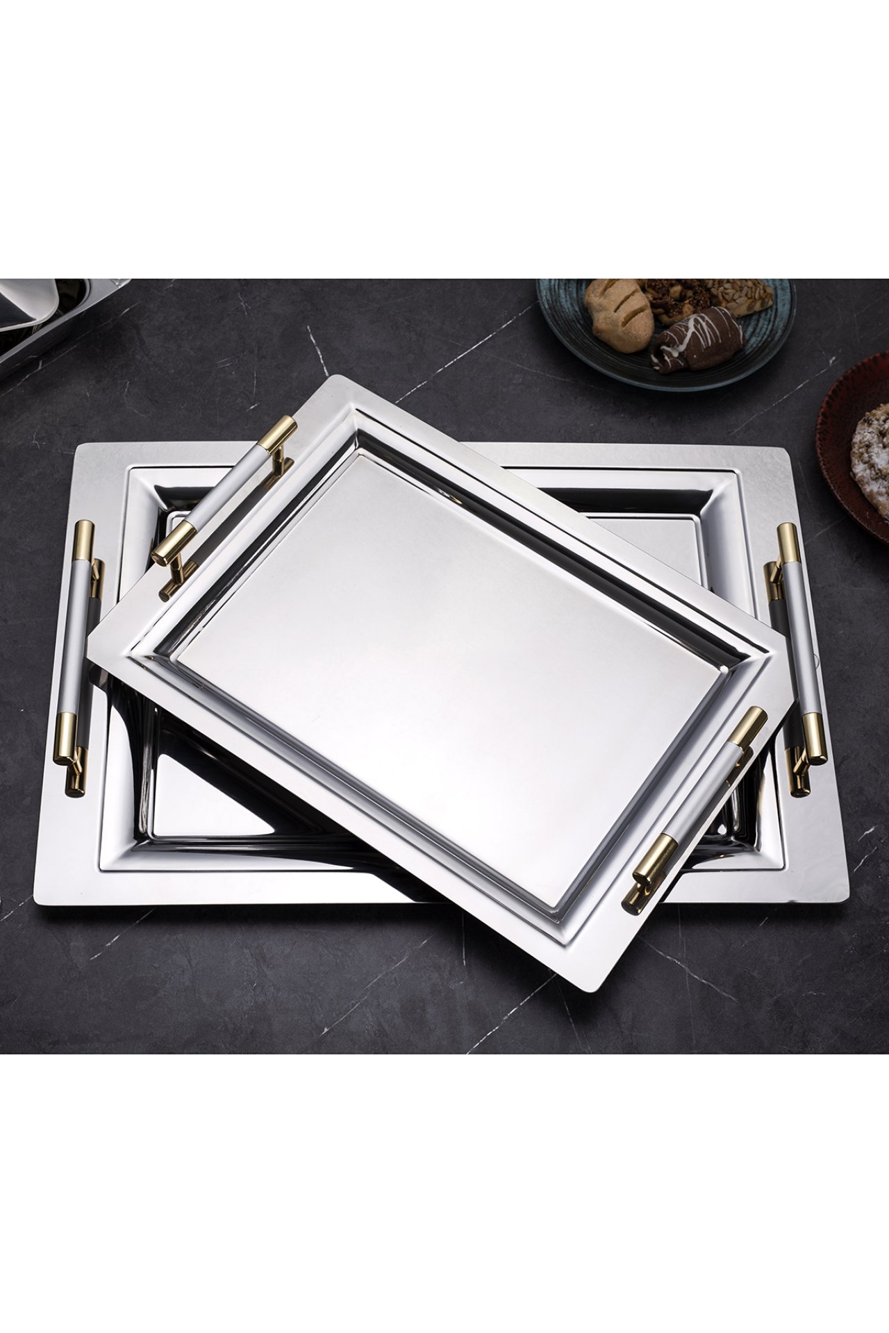 2'li Mercan Silver İkramlık Sunumluk Servis Ve Çay Tepsisi