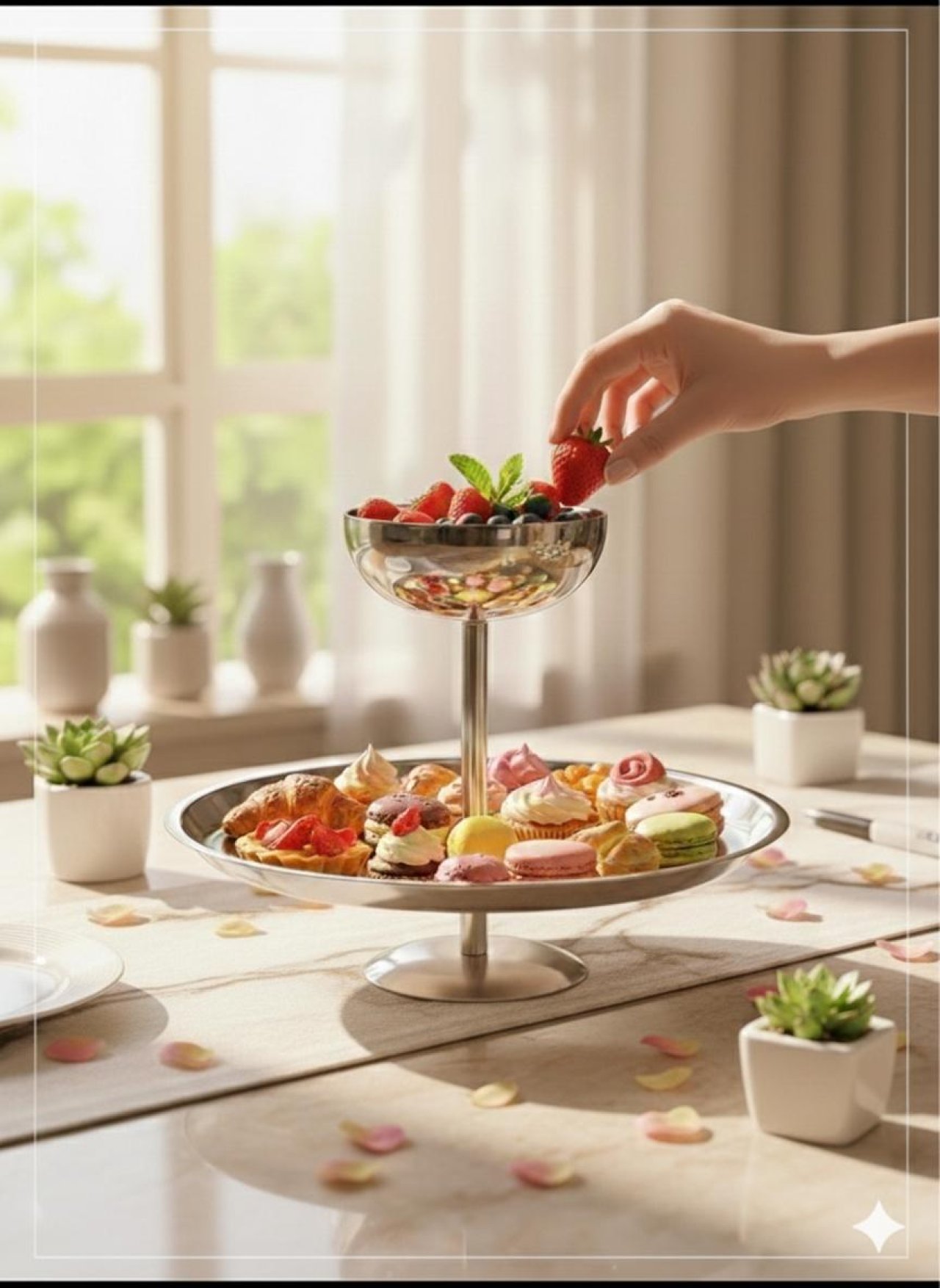 Esila Çelik Ayaklı Katlı Kek Kurabiye Tatlı İkramlık & Sunum Servis Standı