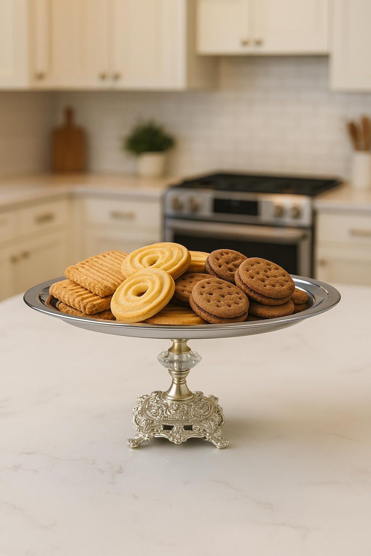 Metal Ayaklı Kek Kurabiye Tatlı İkramlık Servis Tepsisi
