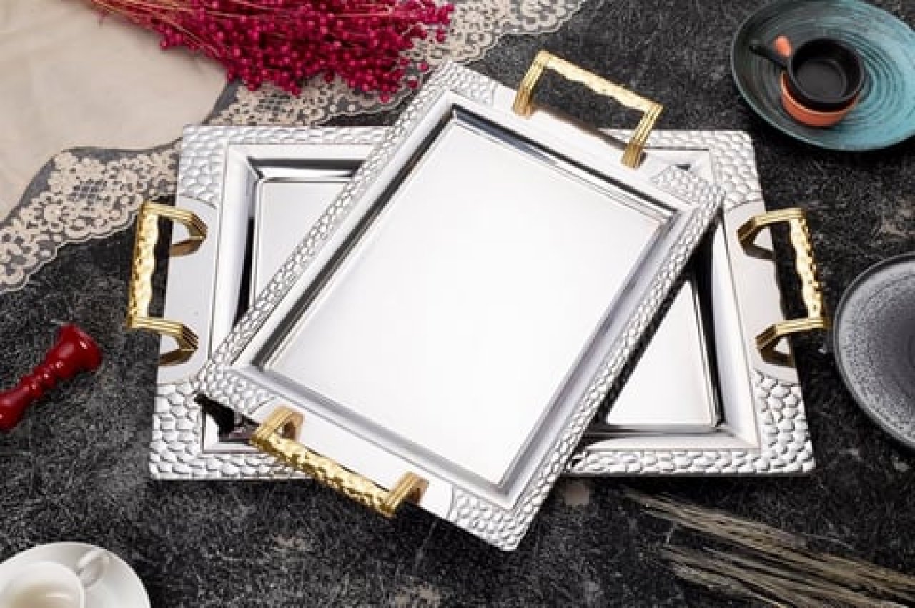 Petek Gold 2'li Çay Sunum & Servis Tepsi